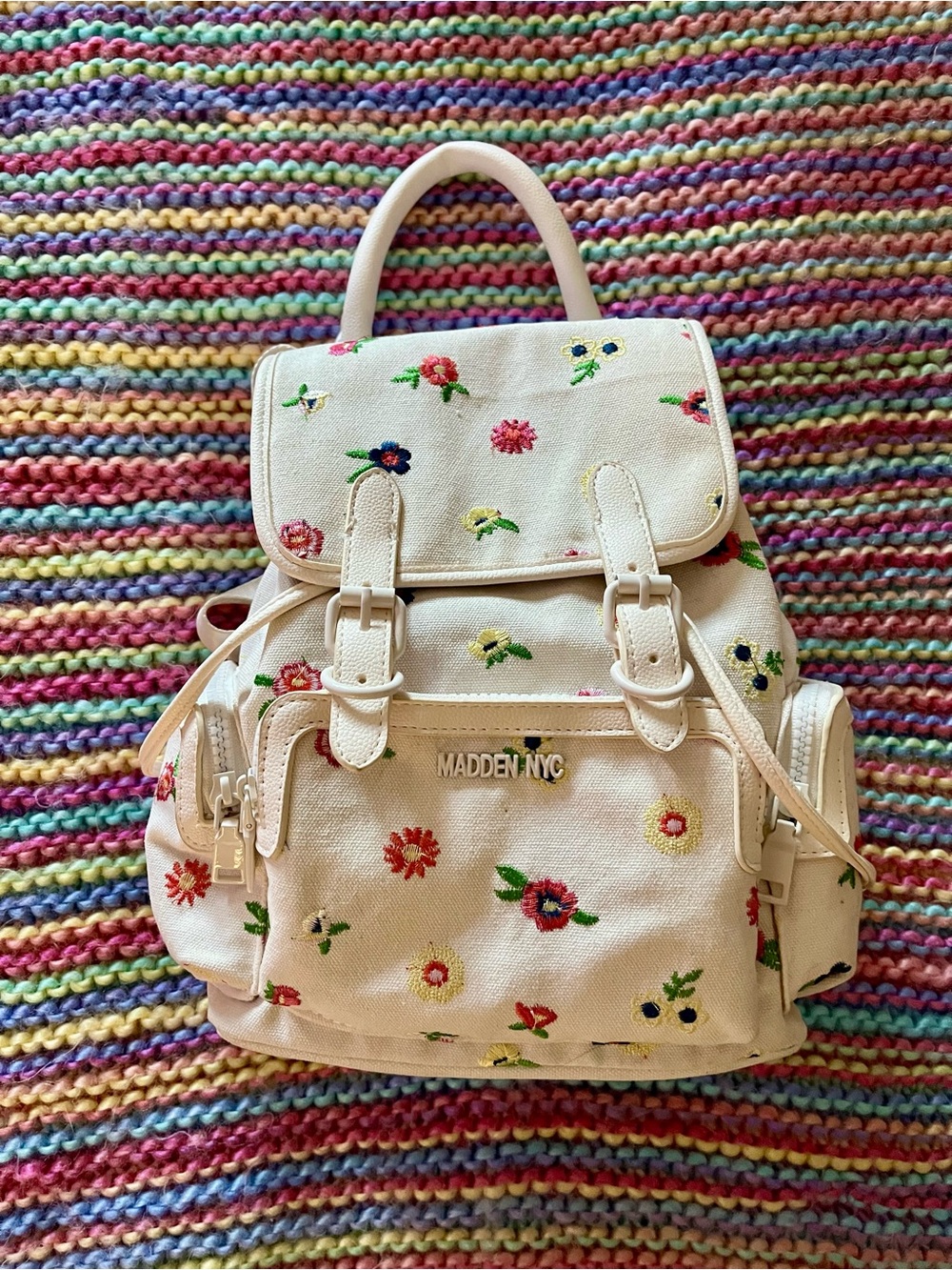 Madden NYC Cream Floral Canvas Backpack